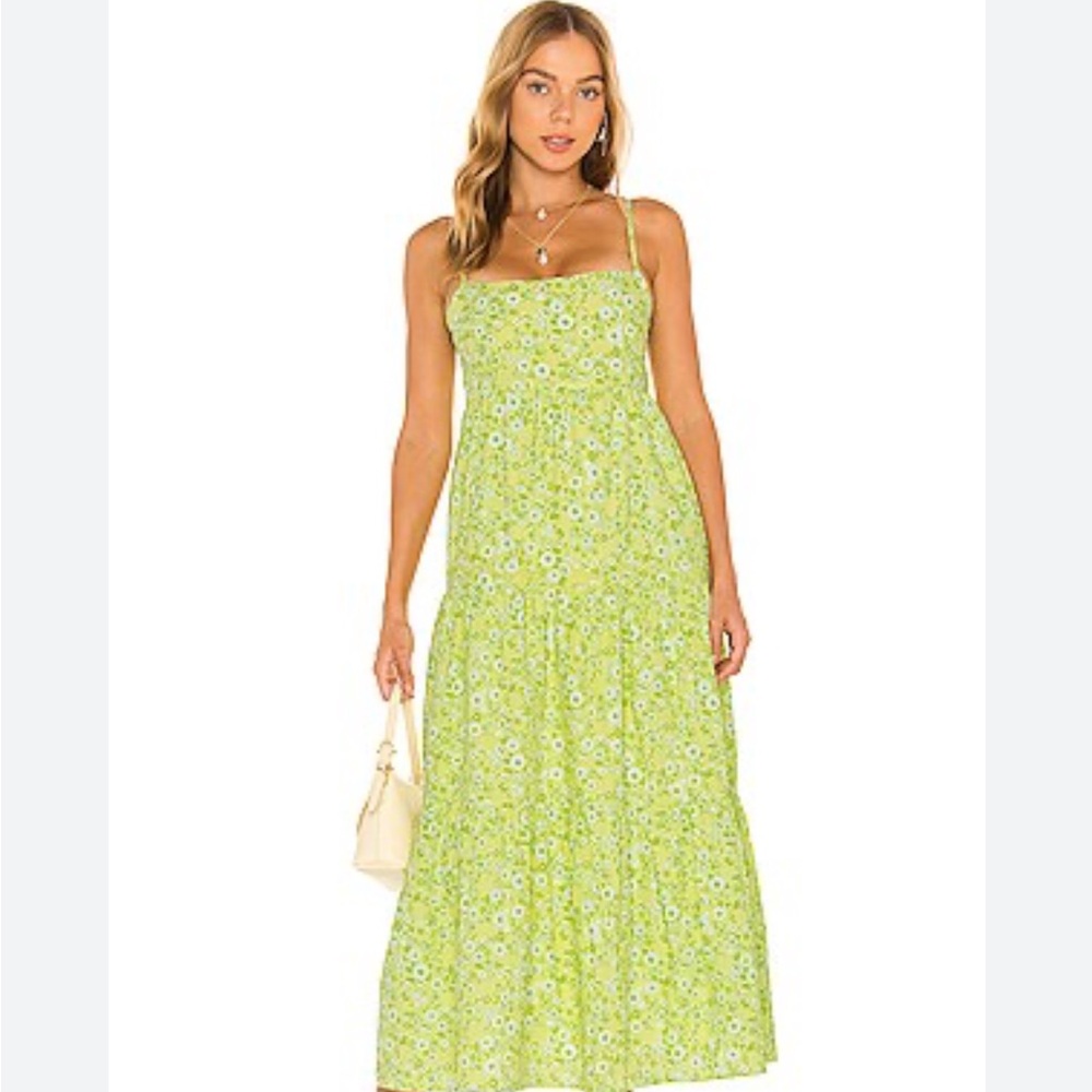 Faithfull the Brand Green Smocked Tiered Sundress